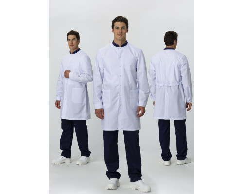 Халат мужской MedLine Марк (тк.Смесовая,120), белый/т.синий в Казани