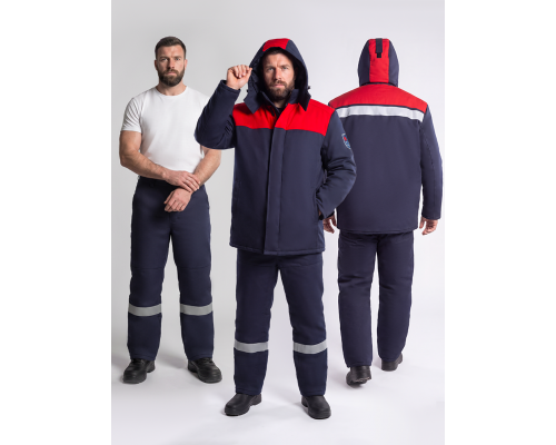 Костюм сварщика зимний 2кл.защиты (тк.Хлопок, 350), синий/красный (Кос053/14МСП)